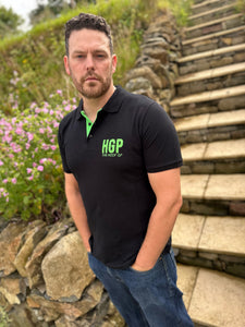 Adults Black Polo Shirt, with Green Emblem