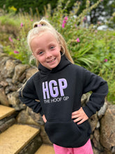 Load image into Gallery viewer, Kids Black Hoodie with Lilac Emblem
