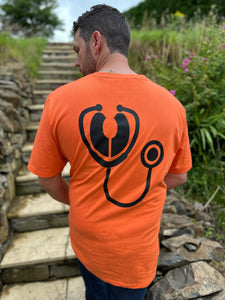 Adults Short Sleeve T-shirt, Orange with Black Logo